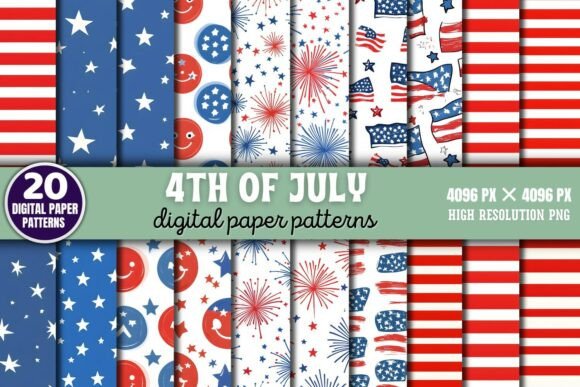 4th of July Pattern Digital Paper Backgrounds