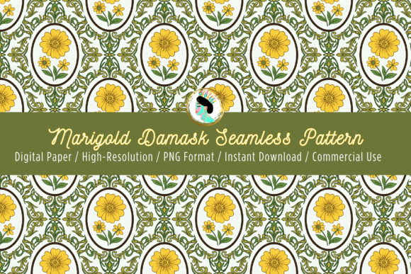 Bringing Victorian Elegance to Life with the Marigold Damask Seamless Pattern PNG
