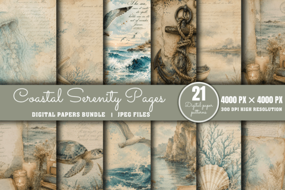 Coastal Digital Paper Bundle: Pages for Nautical Crafts