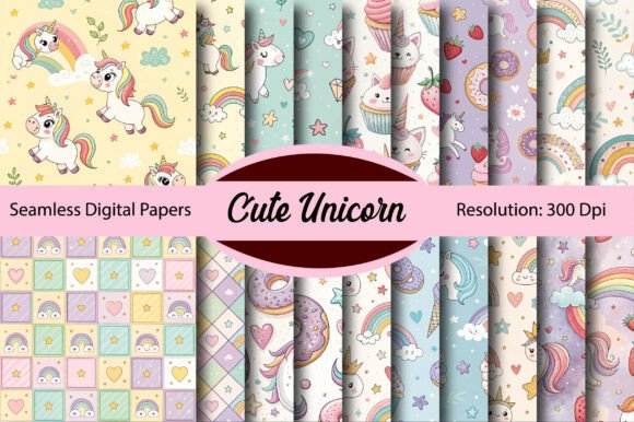 Cute Unicorn Seamless Digital Paper for Creators
