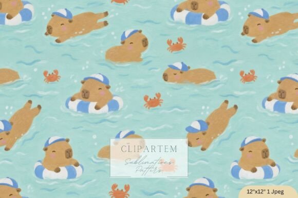 Dive Into Summer Design with the Capybara Seamless Pattern, Aqua Swimming