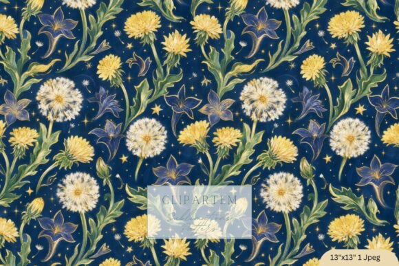 Elevating Brand Narratives with the Celestial Dandelion Navy Pattern Yellow