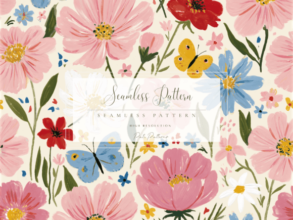 Seamless Cottage Garden Floral Pattern PNG
