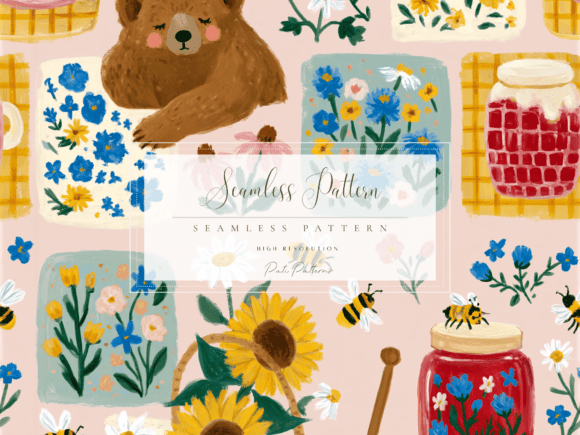 Seamless Honey Bee Bear Cottage Pattern Guide